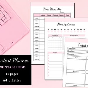 PRINTABLE STUDENT PLANNER Pack, School and College Student Organizer, Timetable, Class planners, Academic Planner, A4 and Letter size pdf