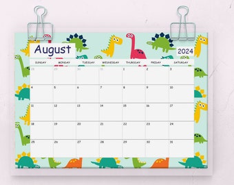 WALL CALENDAR 2024 DINOSAUR A3 Printable instant download! Montly Planner A3, Horizontal Calendar 2024, Big Calendar january december 24