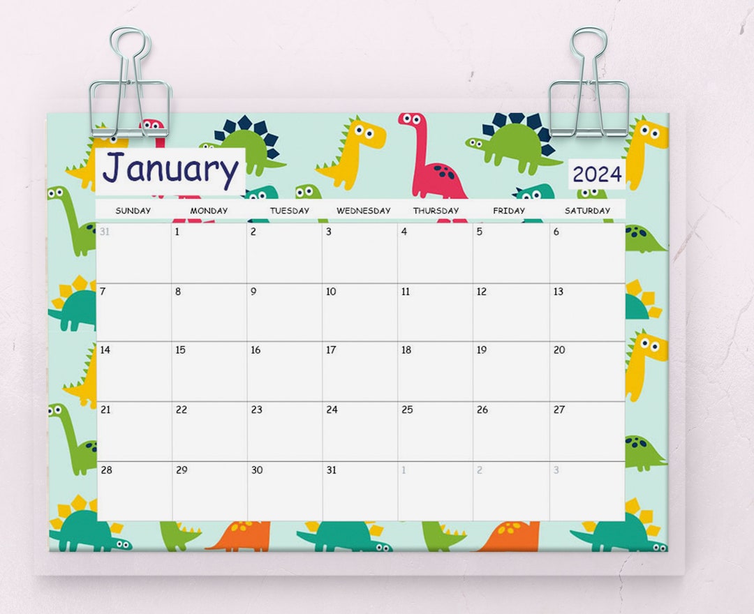 DINOSAUR CALENDAR 2024 PRINTABLE for Instant Download Etsy
