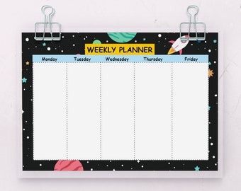 KIDS WEEKLY SCHEDULE Space Printable for instant download Horizontal Weekly Planner Printable Daily Planner Routine Organizer A4 Letter Pdf