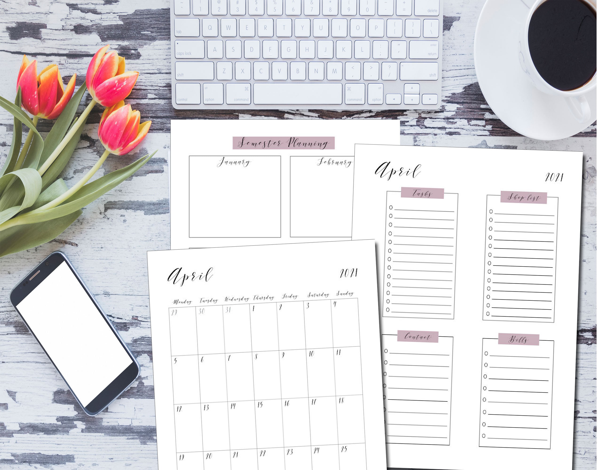 MONTLY PLANNER 2021 Printable for instant download 2 pages | Etsy