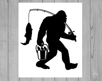 Bigfoot svg file fishing PNG Cricut Cameo Silhouette vinyl decal, iron on, heat transfer vinyl, infusible ink, sublimation, htv, car decal
