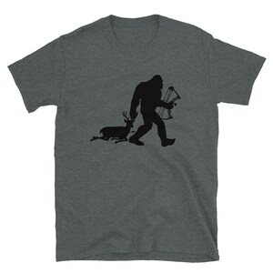 Big foot Short-Sleeve Unisex T-Shirt Bigfoot tee deer hunter shirt bow hunt shirt yeti Sasquatch Dark Heather