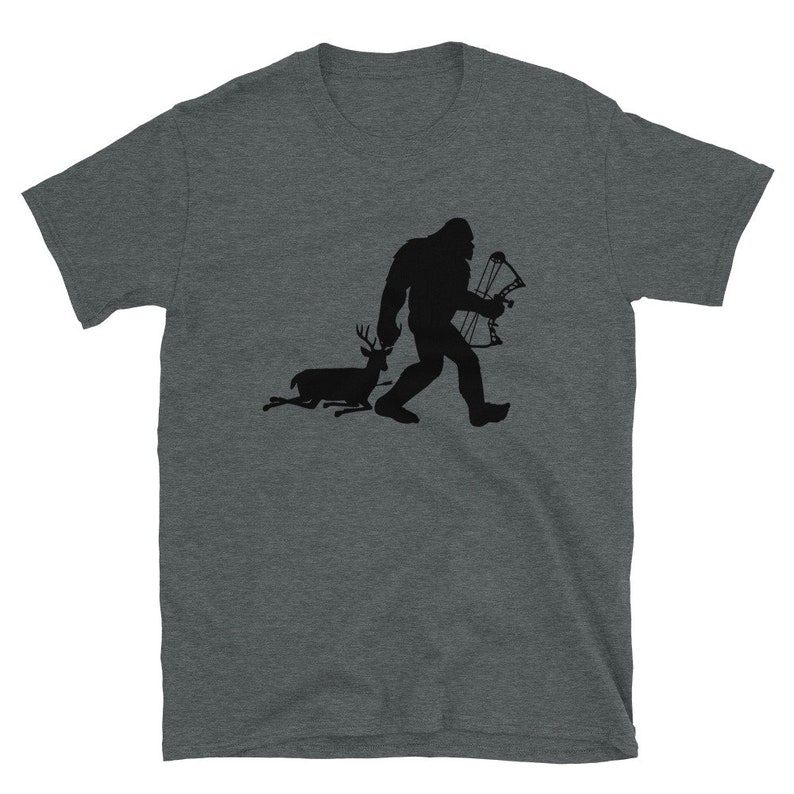 Big foot Short-Sleeve Unisex T-Shirt Bigfoot tee deer hunter shirt bow hunt shirt yeti Sasquatch Dark Heather
