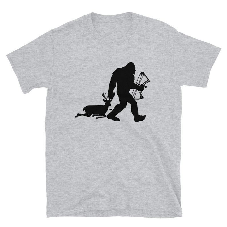 Big foot Short-Sleeve Unisex T-Shirt Bigfoot tee deer hunter shirt bow hunt shirt yeti Sasquatch Sport Grey