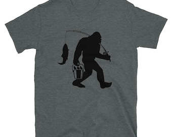Bigfoot fishing Short-Sleeve Unisex T-Shirt big foot shirt fishing tee yeti shirt Sasquatch t
