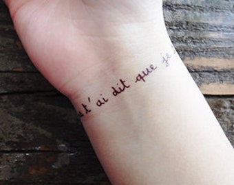 Temporary Tattoo French I've never said I Love you before font letter text quote Transfer Stick on Fake Tattoo Gift