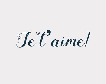 Temporary Tattoo French I Love You Valentine font letter text quote Transfer Stick on Fake Tattoo Gift