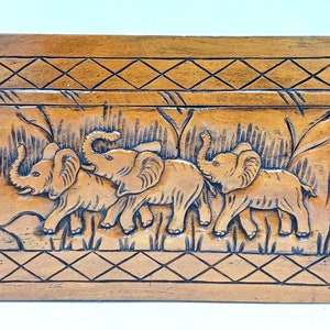 Wooden Small Trunk / Chest Hand Carved Elephant Scenery 21&quot; X 11.5&#39; X 14&quot;