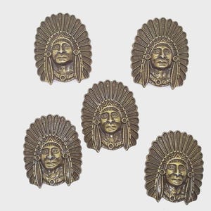 Native American Style Chief Concho Conchos Brass Colored 1 1/4" x 1 5/8" 5 Count