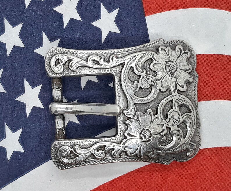 Western Style Floral Pattern Antique Silver Tone Style Belt Buckle For 34 Belt