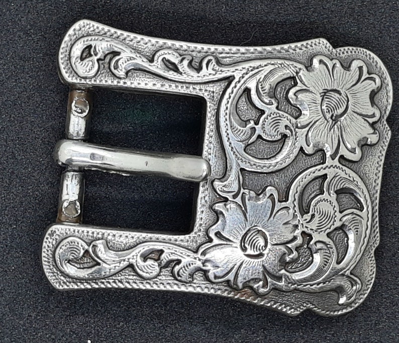 Western Style Floral Pattern Antique Silver Tone Style Belt Buckle For 34 Belt