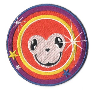 Smiling Monkey & Stars Iron On  Embroidered Patch 3 1/2"x 3 1/2"