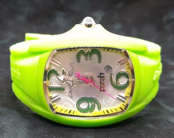 Chronotech Neon Green  Parah  Rectangle Unisex Watch Men Women Polycarb. Rubber
