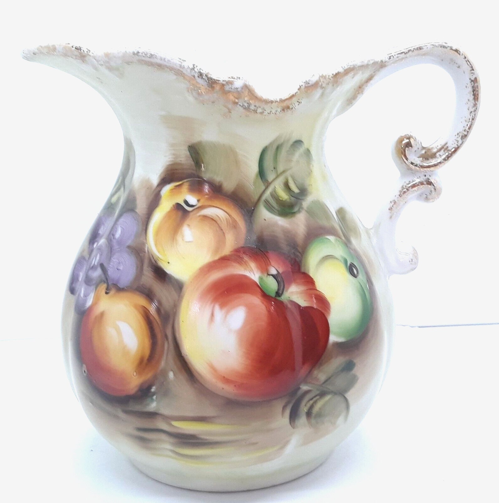 Vintage Norleans Japan Hand Painted Green Porcelain Pitcher Fruit