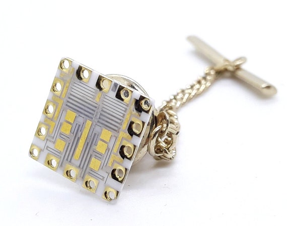 Computer Chip - Gold  Mens Tie Tack Lapel Pin Jew… - image 2