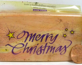 Christmas Rubber Stamp Hero Arts F-515 Merry Christ w/ Stars 1992 3-1/4X2"   B94