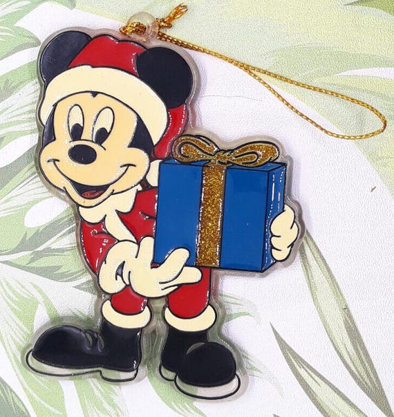 Disney Mickey Mouse Holding Blue Present Acrylic Suncatcher
