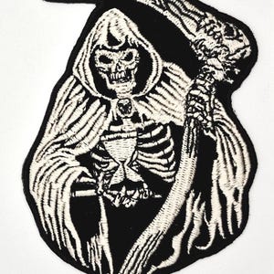 Grim Reaper - Traditional Style - Iron On Embroidered Patch 4 1/8"x 6"