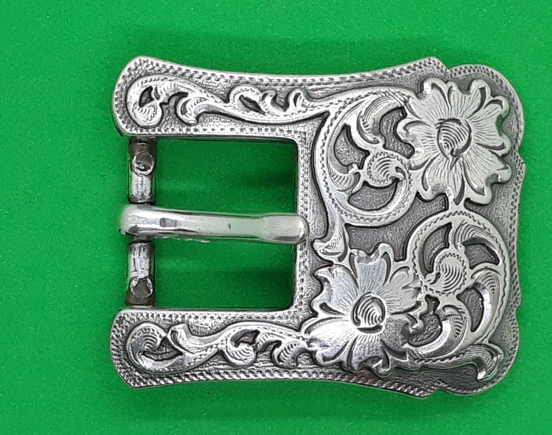 Western Style Floral Pattern Antique Silver Tone Style Belt Buckle For 34 Belt