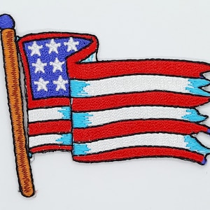 American Flag  On Pole Sun Iron On Sew On Embroidered Patch 2 5/8" x 2 1/4"