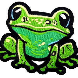 Cute Frog - Cartoon Style Iron On Sew On Embroidered Patch 4&quot; X 3&quot;