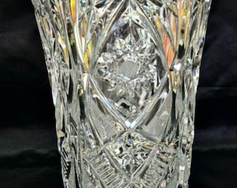 Bohemian Crystal Star of David - Pinwheel Pattern Vase 9 3/4" Tall