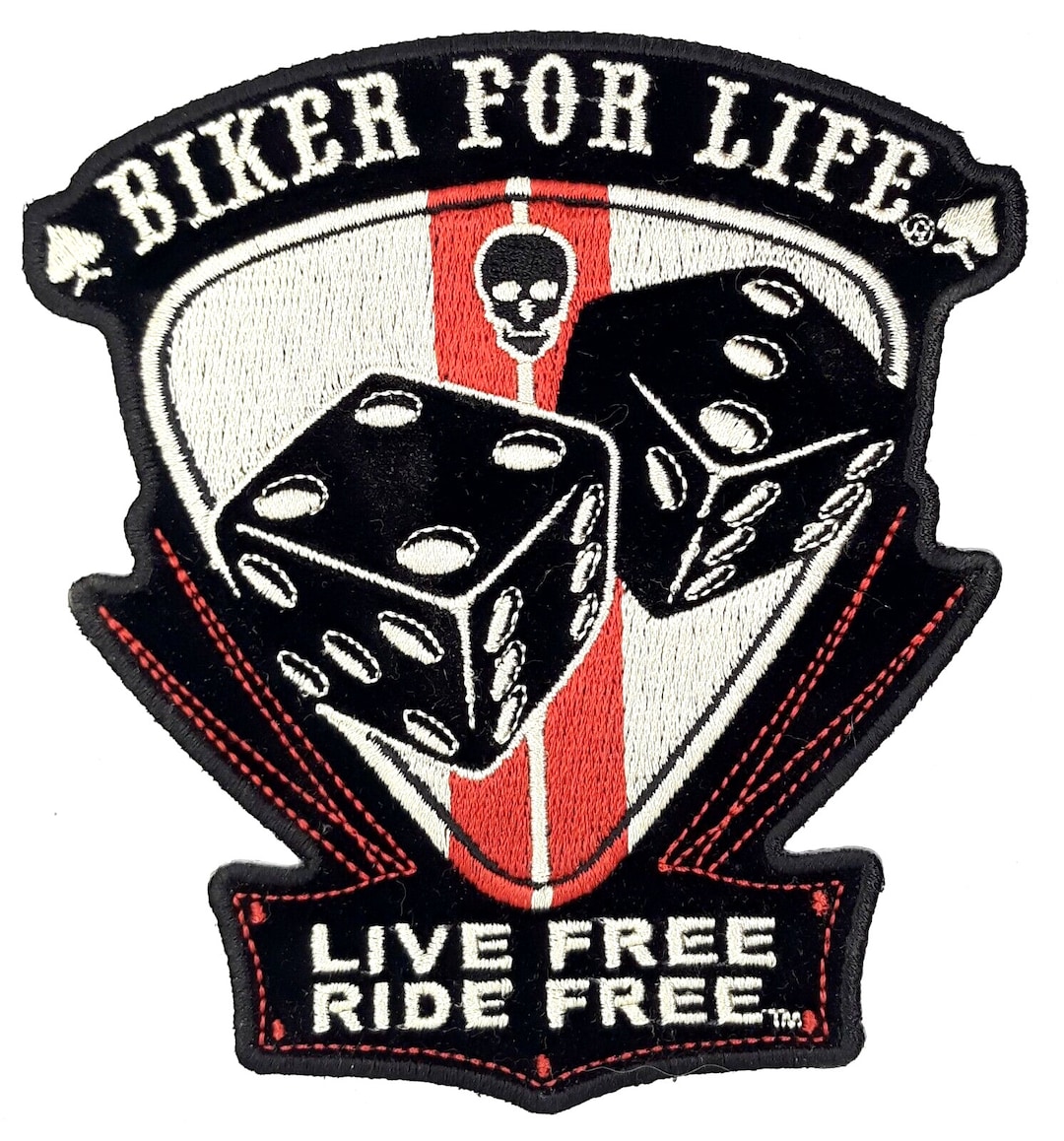 Biker for Life Live Free Ride Free Dice Iron on Embroidered Patch 4 5/8 ...