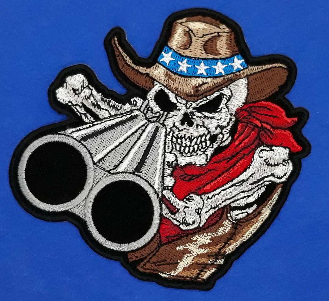 Skeletal Cowboy With Shotgun Iron on Sew on Embroidered Patch 4 1/2" X ...