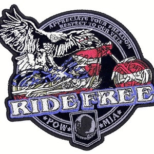 Ride Free Eagle On Bike Pow MIA Iron On Embroidered Patch 5 "x 5 1/4"