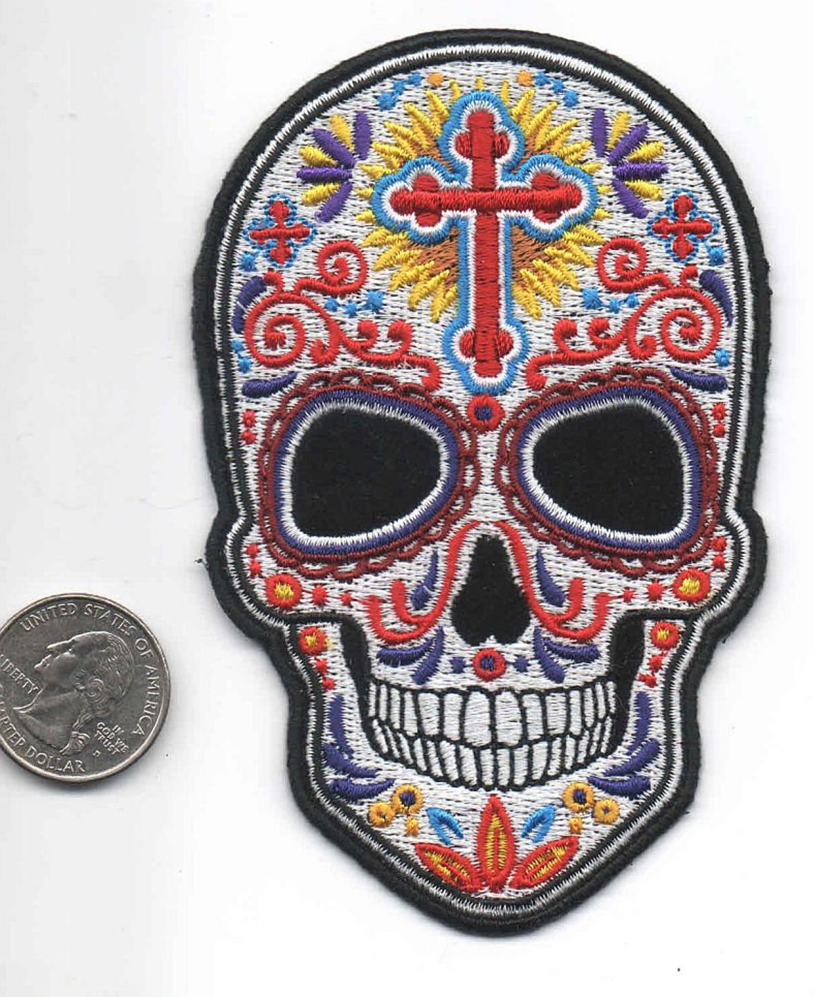 White Sugar Skull With Cross on Forehead Sewon Ironon Etsy