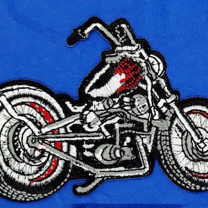 Black Motorcycle With Red Trim Iron On Sew On Embroidered Patch 4 " X 2 1/2"