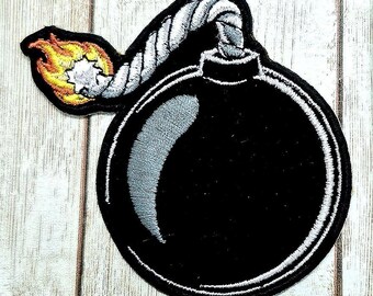 Bomb With Lit Fuse Iron-On Embroidered Patch 3"x3"