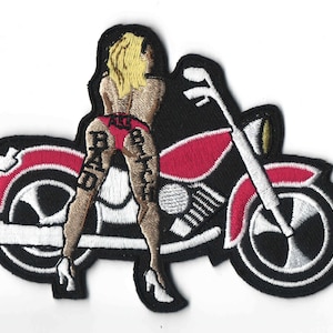 Bad Ass Bitch Babe With Pink Bike Iron On Sew-On Embroidered Patch 2 5/8 " X3 "