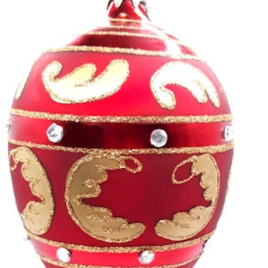 Kurt S Adler 5&quot; Egg Style Christmas Ornament Made In Poland Red / Gold Rings