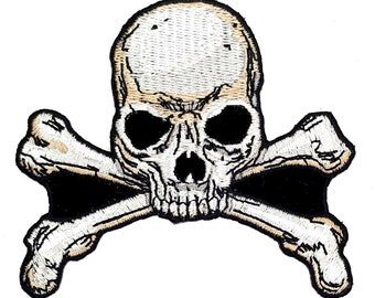 Skull & Crossbones Die Cut Pirate Iron On Embroidered Patch 4" x 3 1/2"