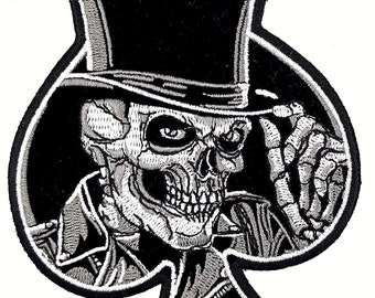 Ace Of Spades Death Wearing Top Hat Iron-On Embroidered Patch 4" X 5"