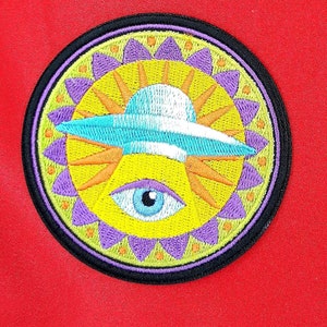 UFO & All Seeing Eye Iron On Sew On Embroidered Patch 3"x3"