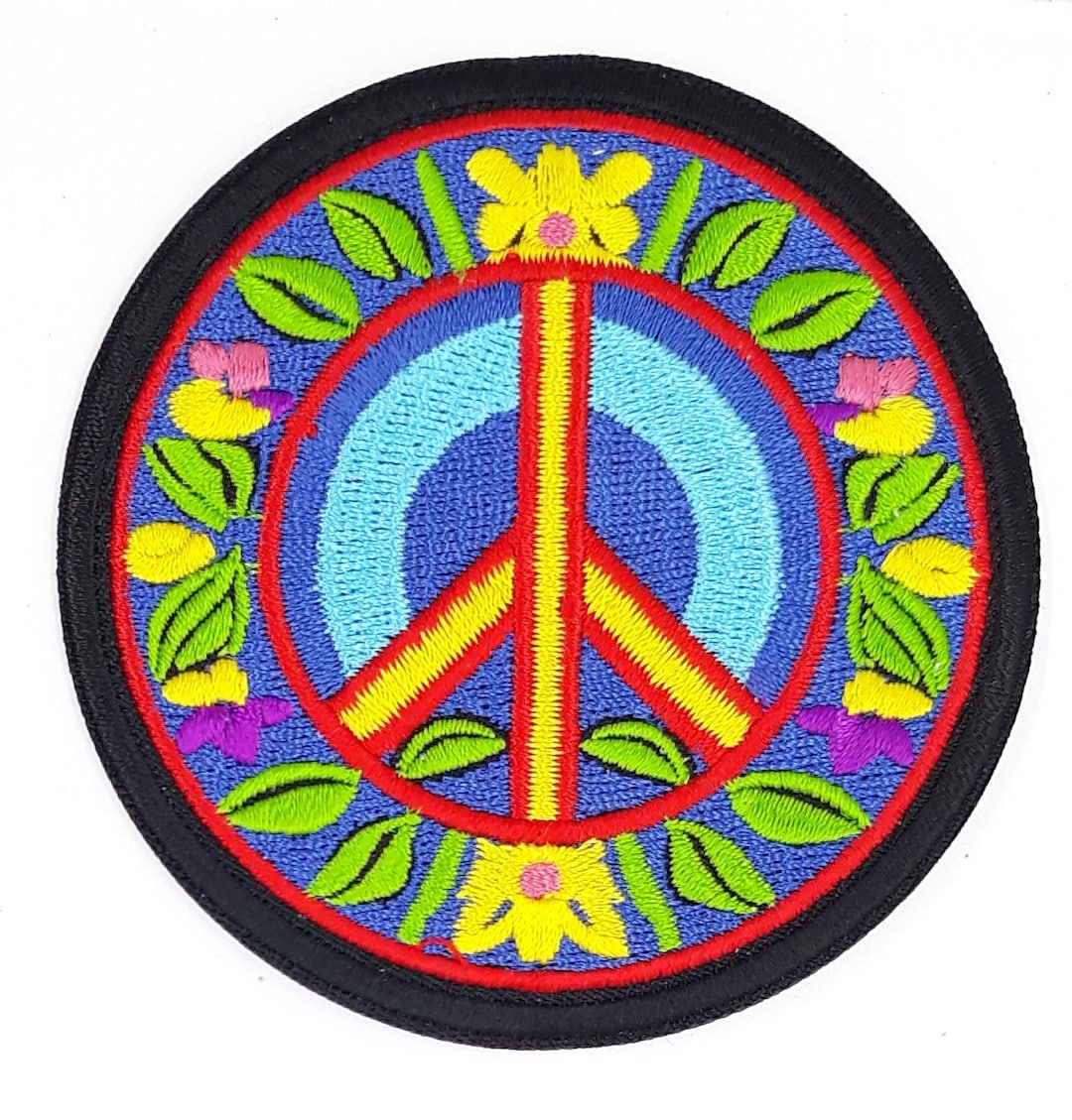 Peace Sign With Floral Pattern Iron on Sew on Embroidered Patch 3