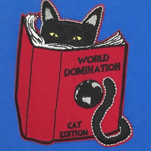 Cat World Domination Cat Edition Iron On Sew On Embroidered Patch 2 1/2"X 3 1/2"