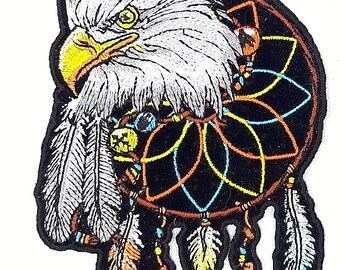 Big Eagle Dreamcatcher Biker Back Patch - 30cm X 27cm Embroidered Iron-On Rocker
