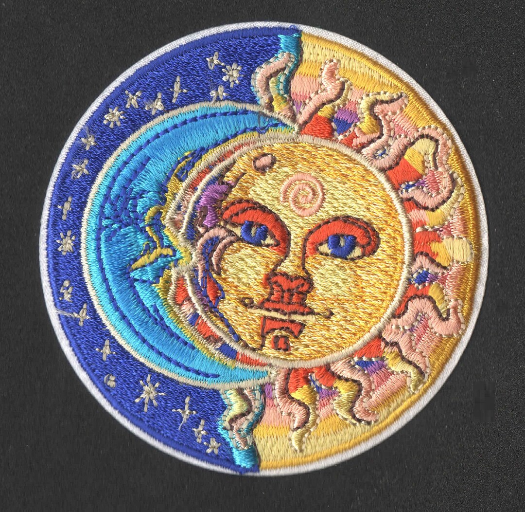 Moon Patch Sun Moon & Stars Iron ON Sew ON Embroidered Patch 3 1/4