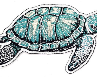 Sea Turtle Iron On Sew On Embroidered Patch 3 1/2" X 2"
