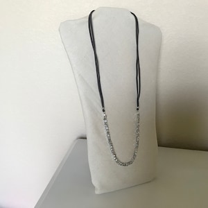 Silver faceted bead and faux suede necklace