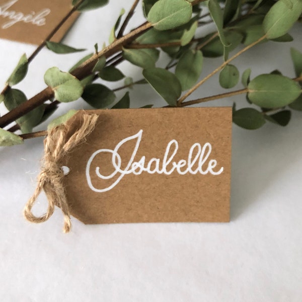 Marque place pour mariage en kraft fait main avec noeud en corde  (Lot de 10)