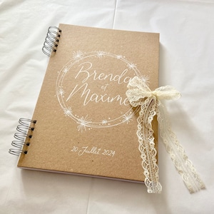 Livre d'or en kraft recyclé sur mesure avec noeud de couleur pour mariage fait main (A4)