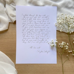 Handgeschriebener englischer Kalligraphietext, Liedtext, Hochzeitswünsche oder individueller Text