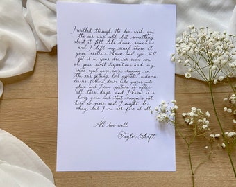 Hand-written English calligraphy text, song lyrics, wedding wishes or custom text