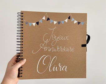 Livre d'or d'anniversaire en kraft personnalisé avec détails de guinguette et ambiance champêtre