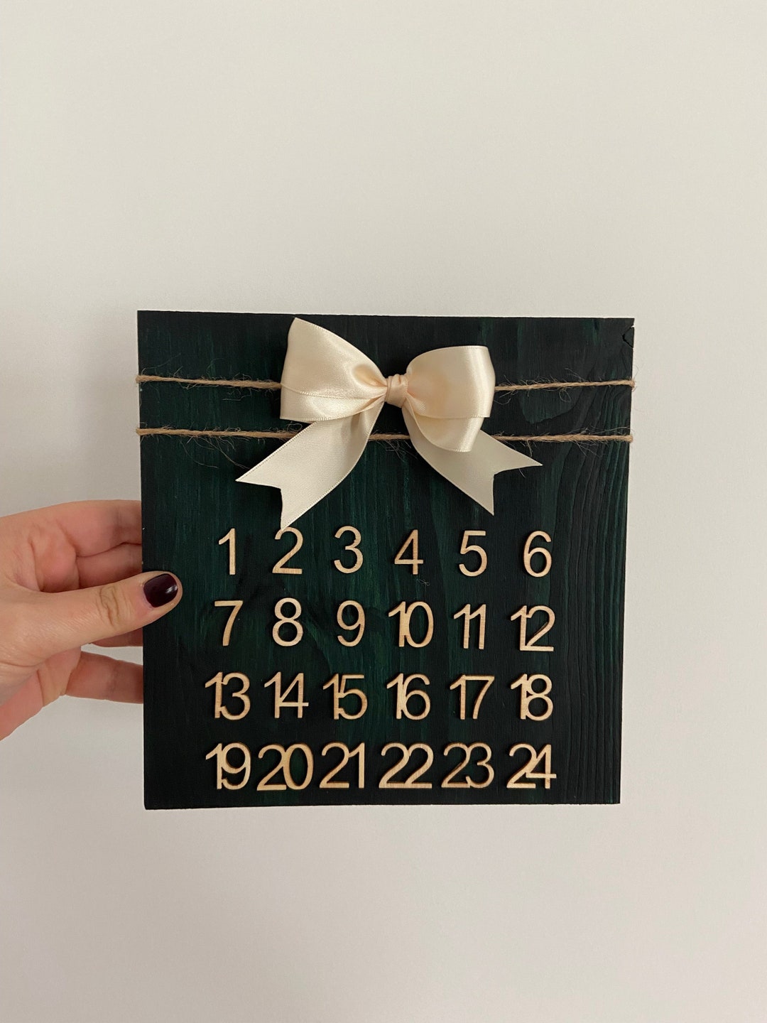 Wooden Advent Calendar Green Christmas Decoration Etsy